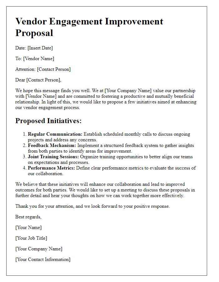 Letter template of vendor engagement improvement proposal