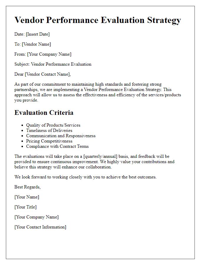 Letter template of vendor performance evaluation strategy