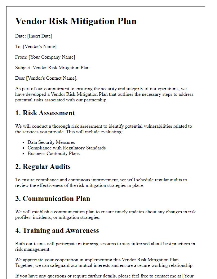 Letter template of vendor risk mitigation plan