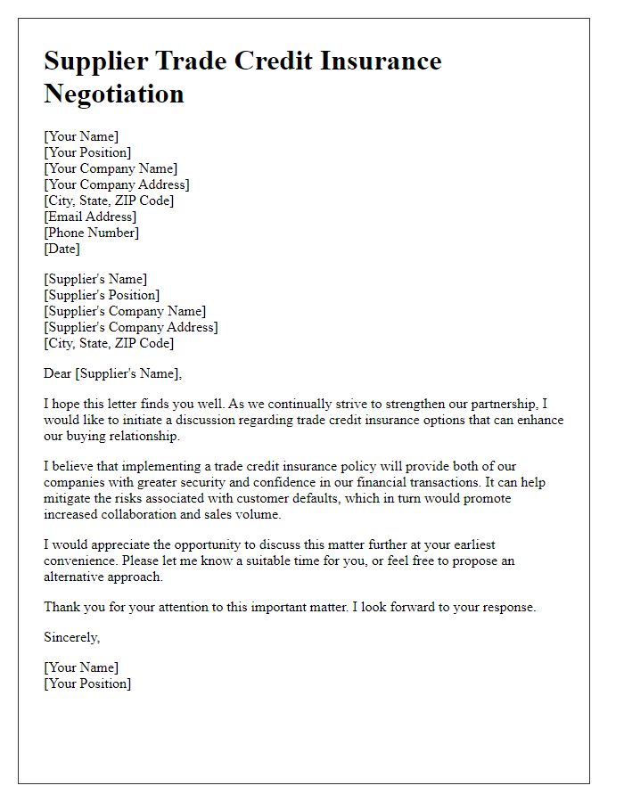 Letter template of supplier trade credit insurance negotiation