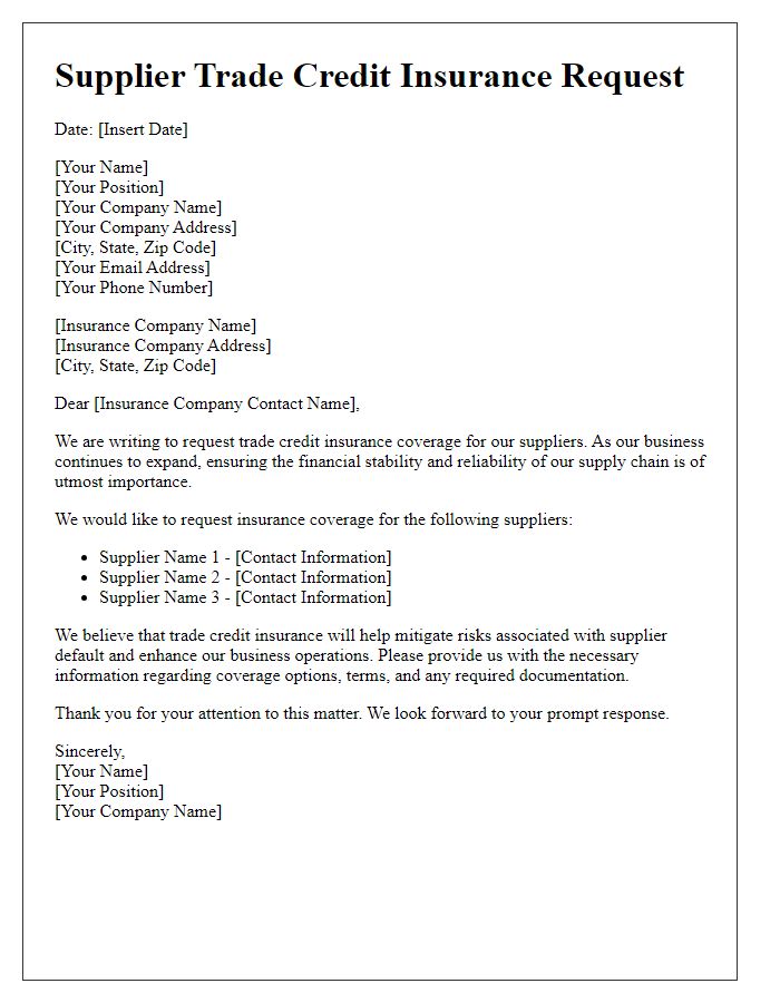 Letter template of supplier trade credit insurance request