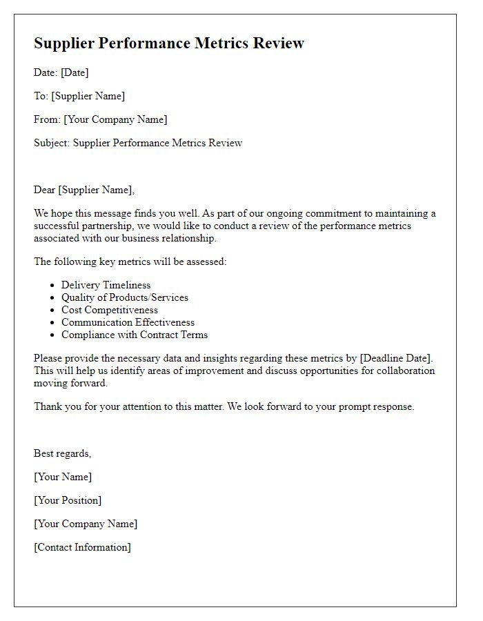 Letter template of supplier performance metrics review