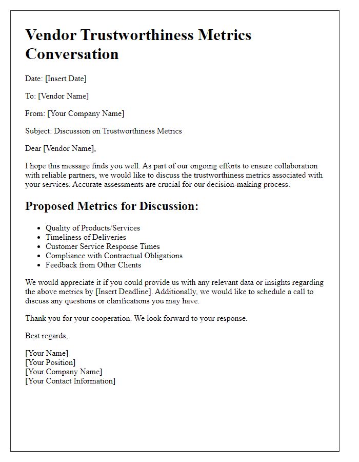 Letter template of vendor trustworthiness metrics conversation