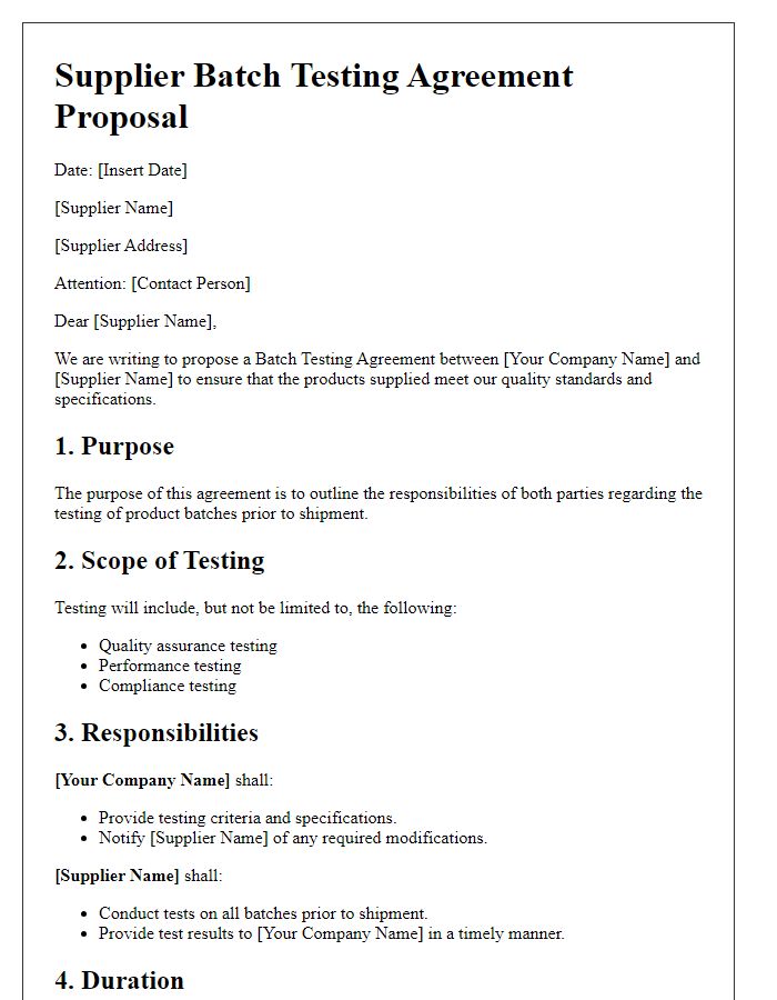 Letter template of supplier batch testing agreement proposal