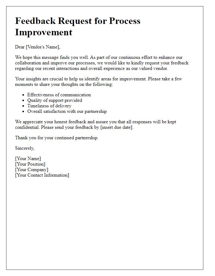 Letter template of vendor feedback request for process improvement