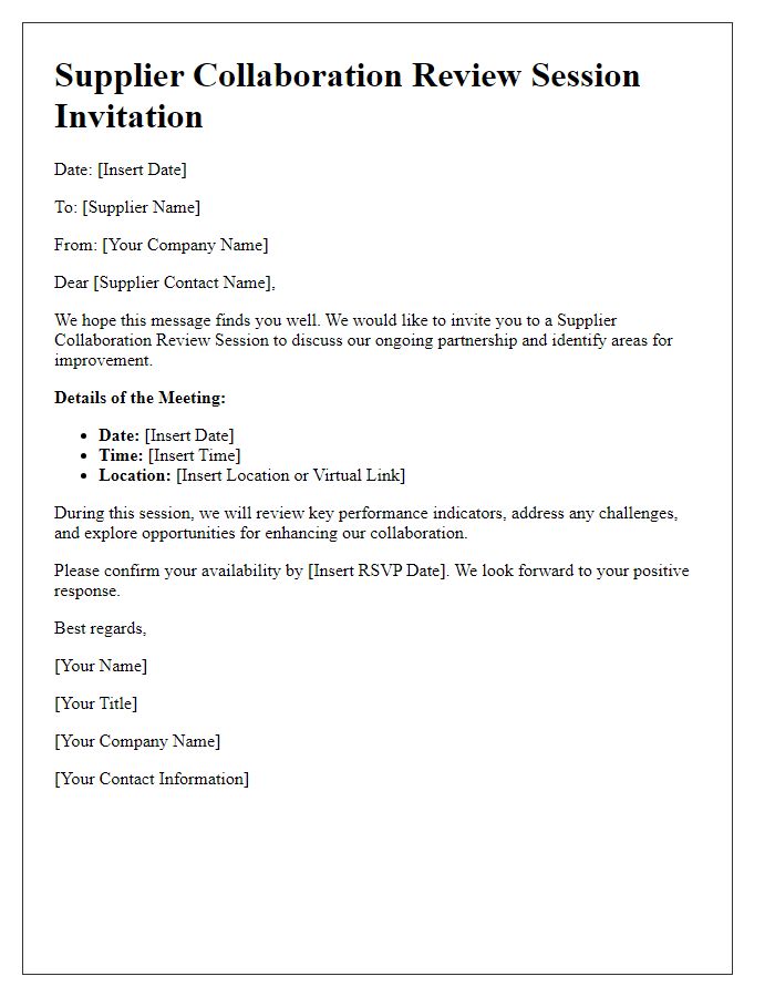 Letter template of supplier collaboration review session