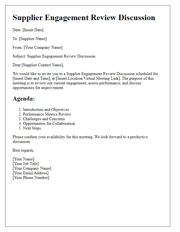 Letter template of supplier engagement review discussion