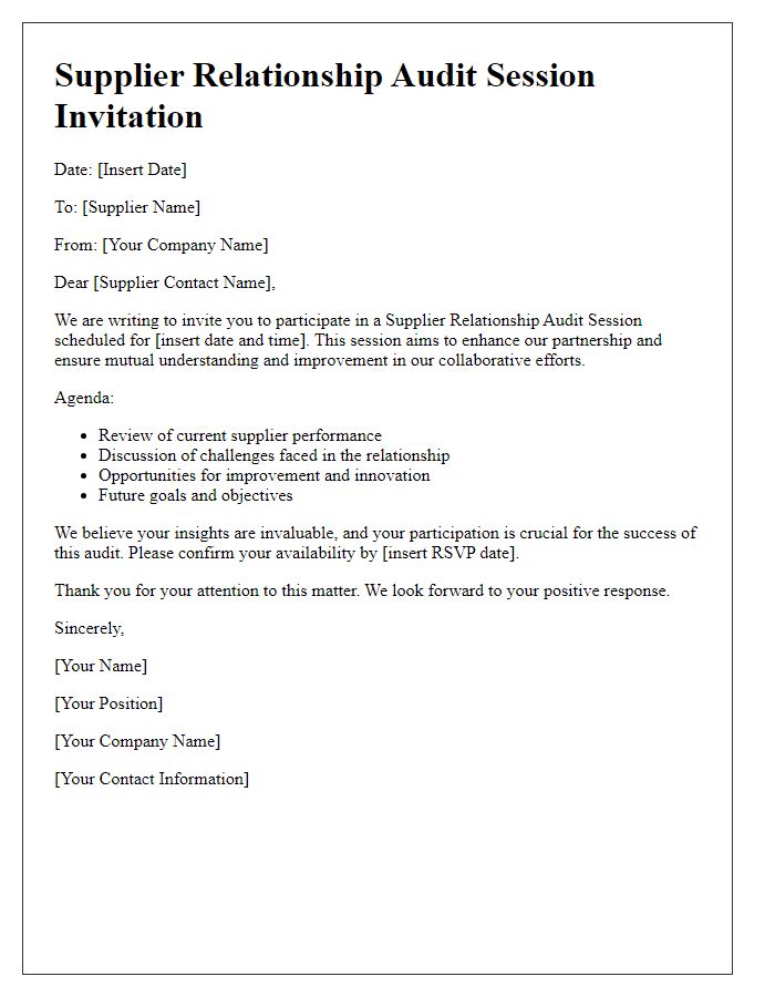 Letter template of supplier relationship audit session