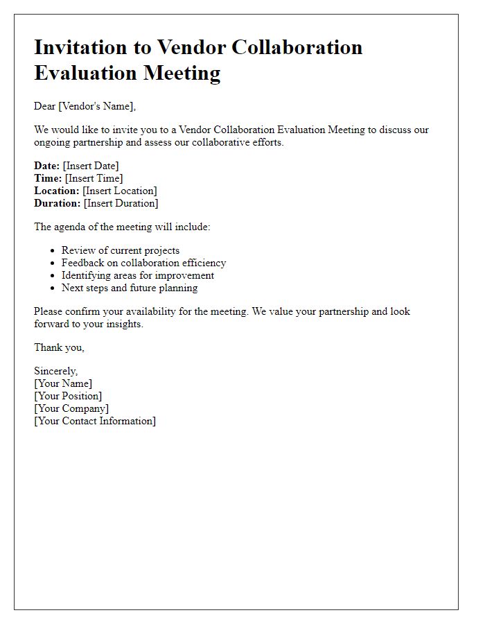 Letter template of vendor collaboration evaluation meeting