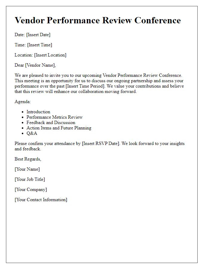 Letter template of vendor performance review conference