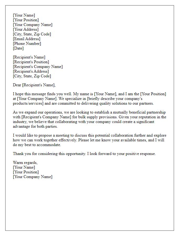 Letter template of introduction for bulk supply negotiation discussions.