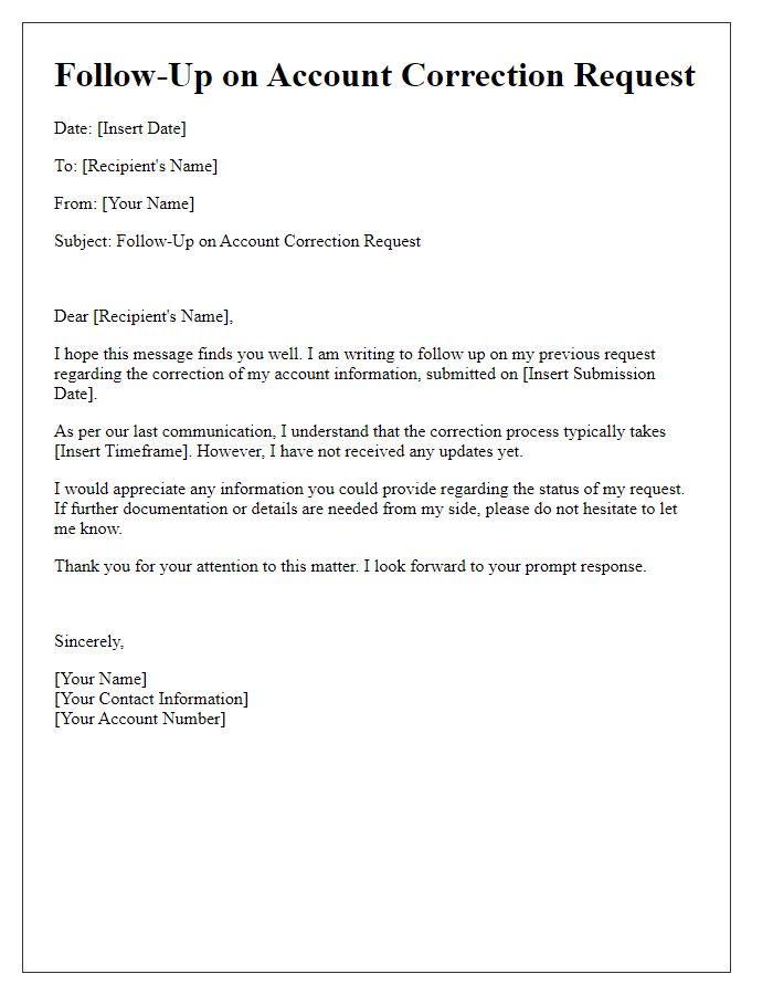 Letter template of account correction follow-up