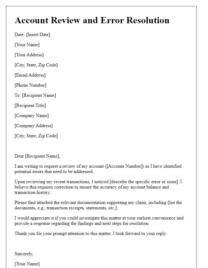 Letter template of account review and error resolution