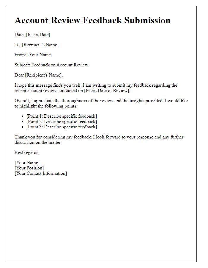 Letter template of account review feedback submission