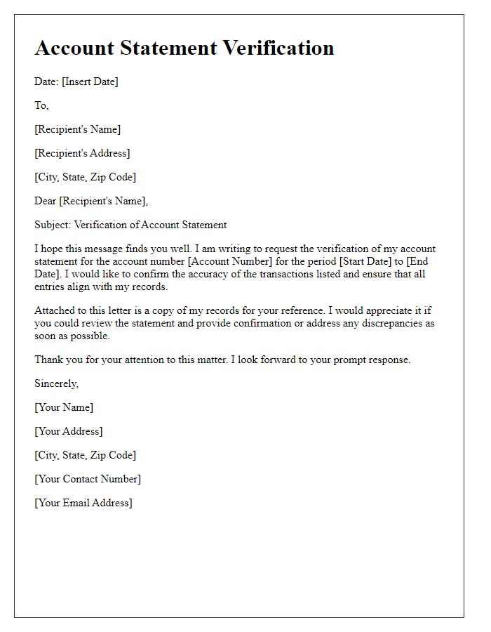 Letter template of account statement verification