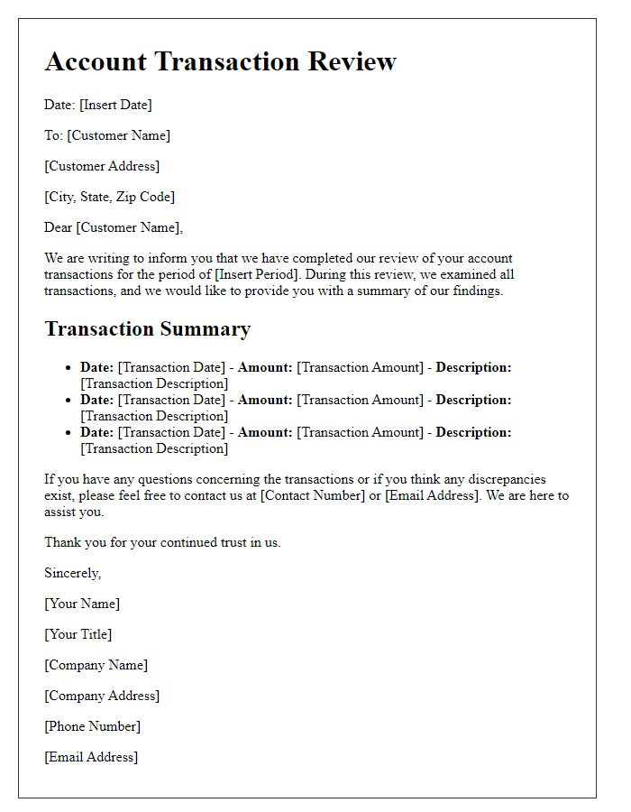 Letter template of account transaction review