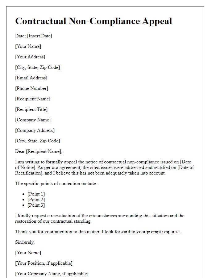 Letter template of Contractual Non-Compliance Appeal