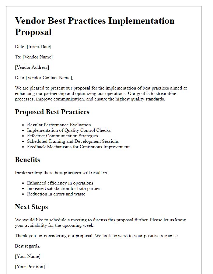 Letter template of vendor best practices implementation proposal