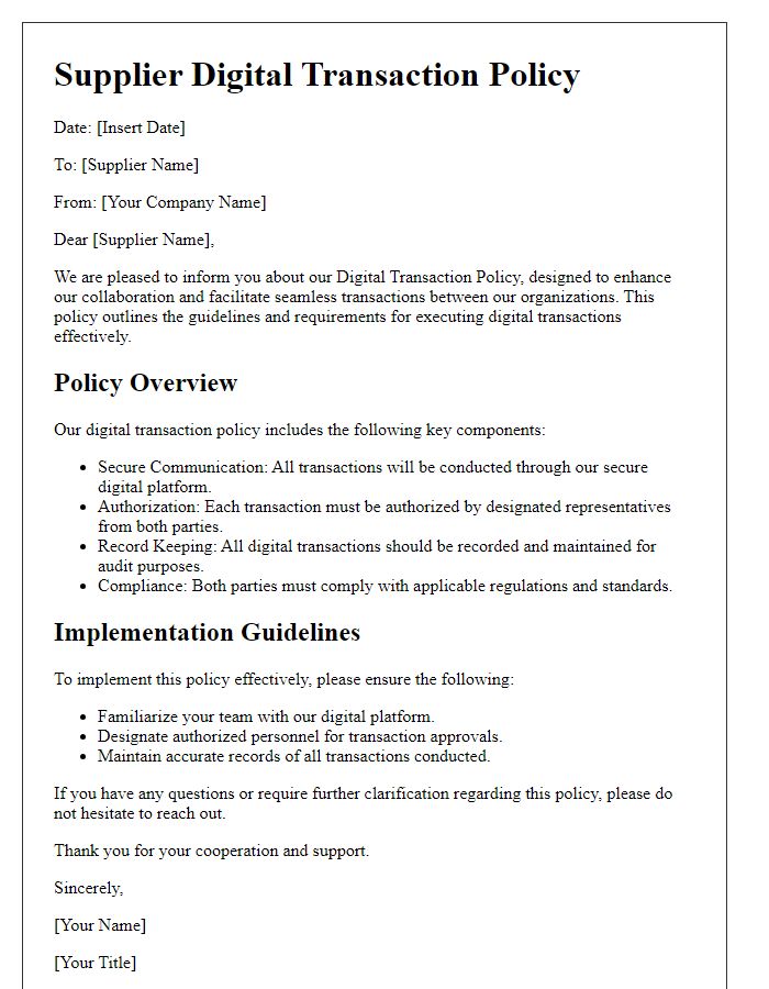 Letter template of supplier digital transaction policy