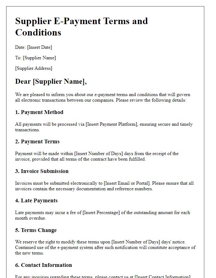 Letter template of supplier e-payment terms and conditions