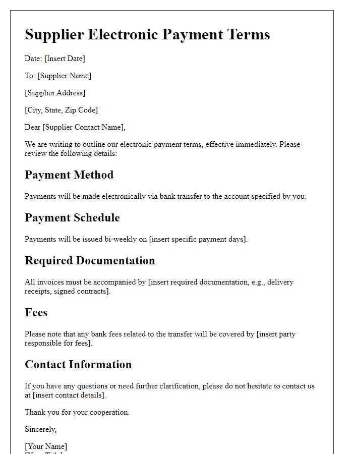 Letter template of supplier electronic payment terms