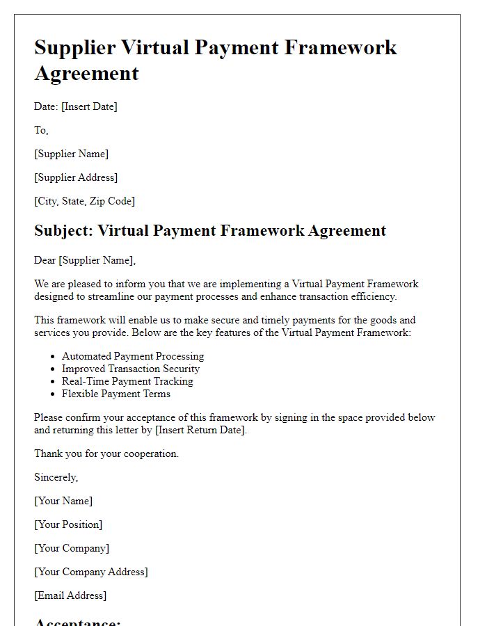 Letter template of supplier virtual payment framework