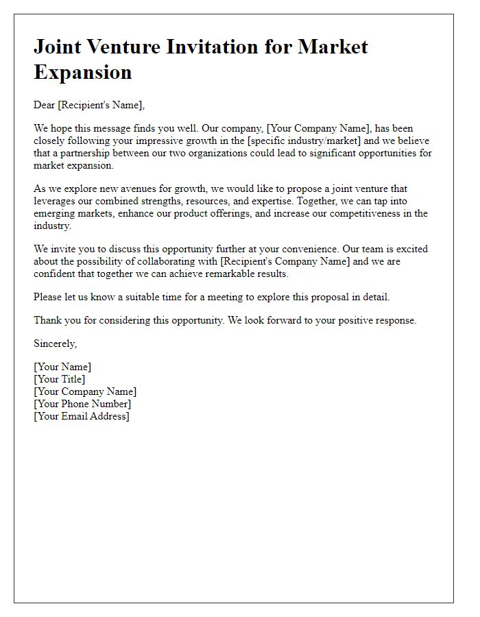 Letter template of joint venture invitation for market expansion.