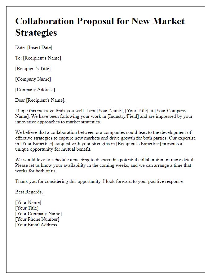 Letter template of project collaboration for new market strategies.