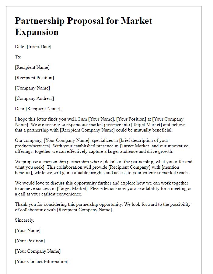 Letter template of sponsorship partnership for entering new markets.