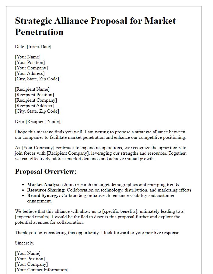 Letter template of strategic alliance proposal for market penetration.