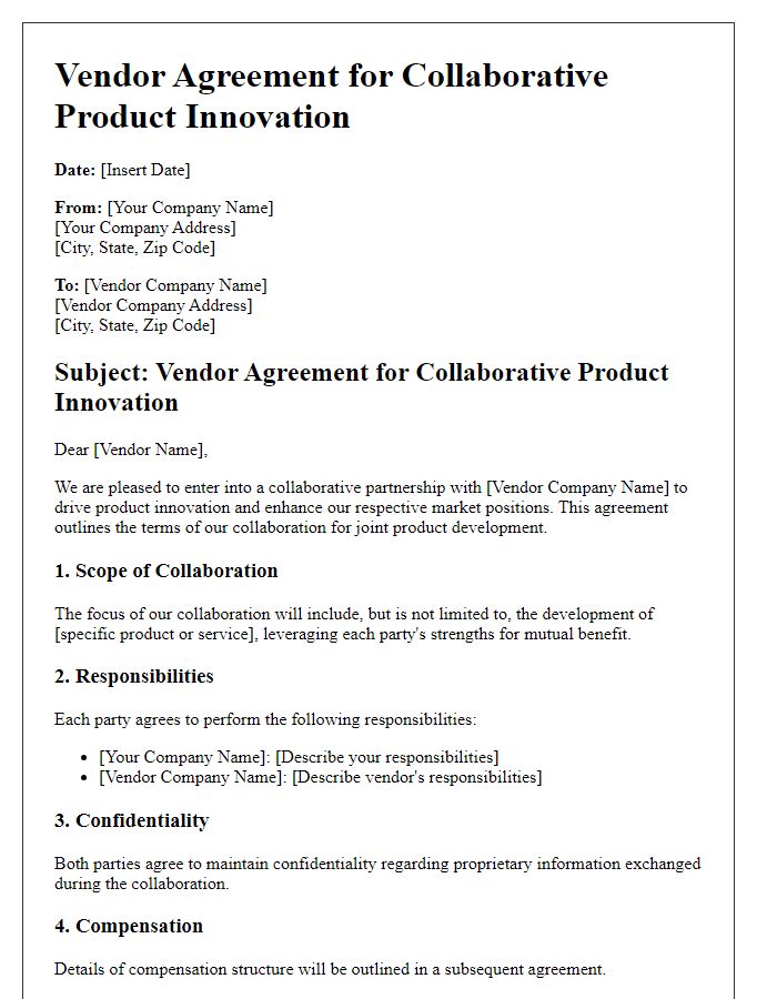 Letter template of vendor agreement for collaborative product innovation