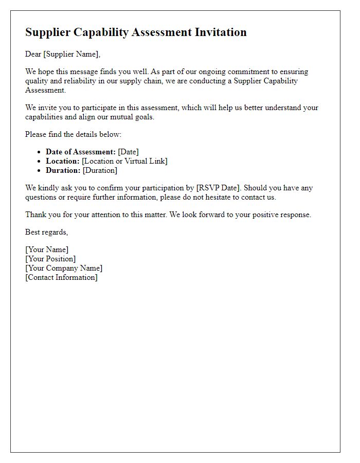 Letter template of supplier capability assessment invitation