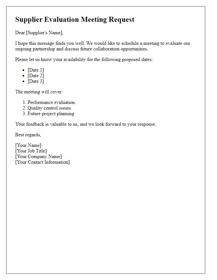 Letter template of supplier evaluation meeting request