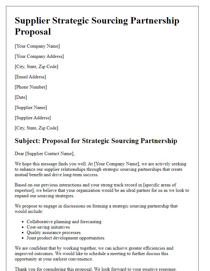 Letter template of supplier strategic sourcing partnership proposal