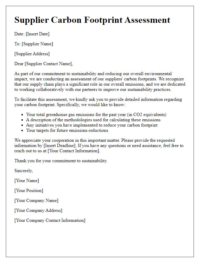 Letter template of assessing supplier carbon footprint