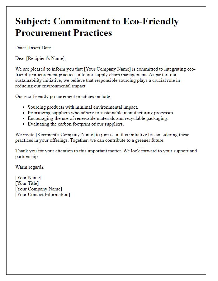 Letter template of eco-friendly procurement practices