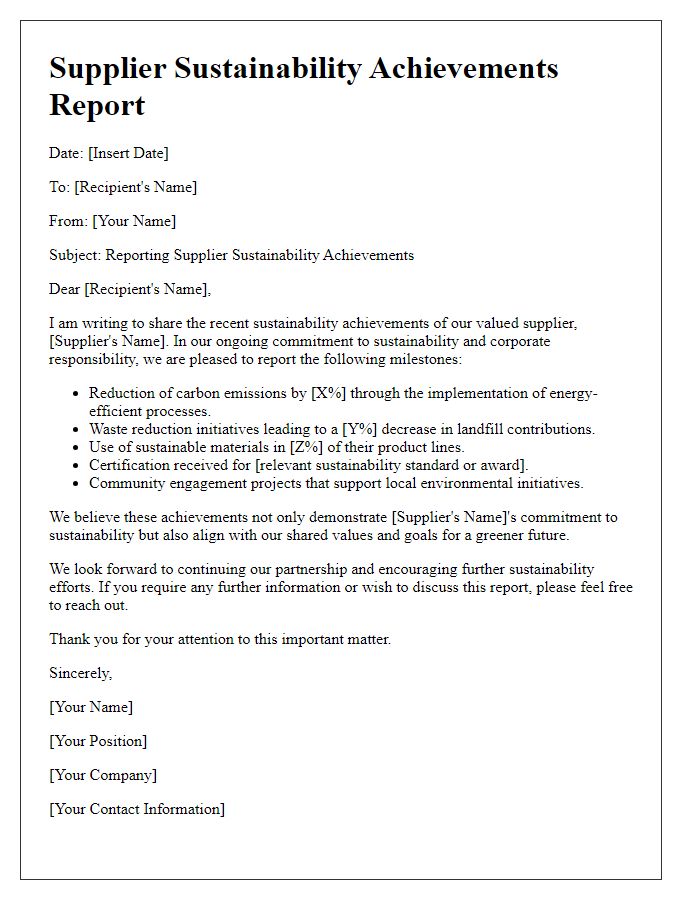 Letter template of reporting supplier sustainability achievements