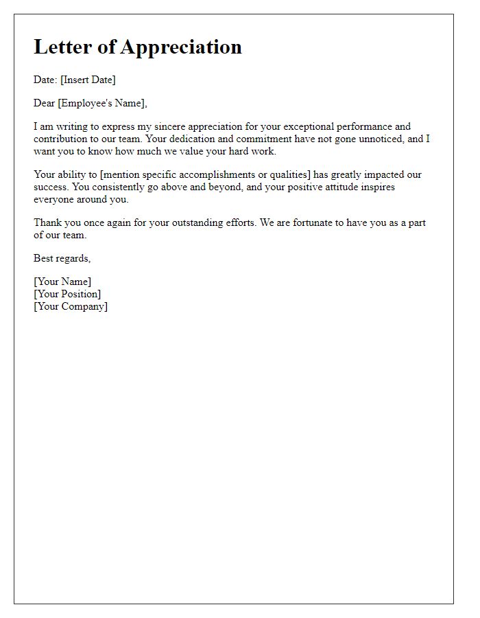 Letter template of appreciation for exceptional employee performance