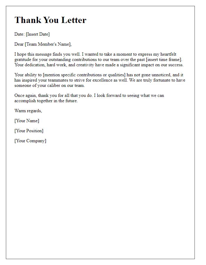 Letter template of thanks for outstanding contributions to the team