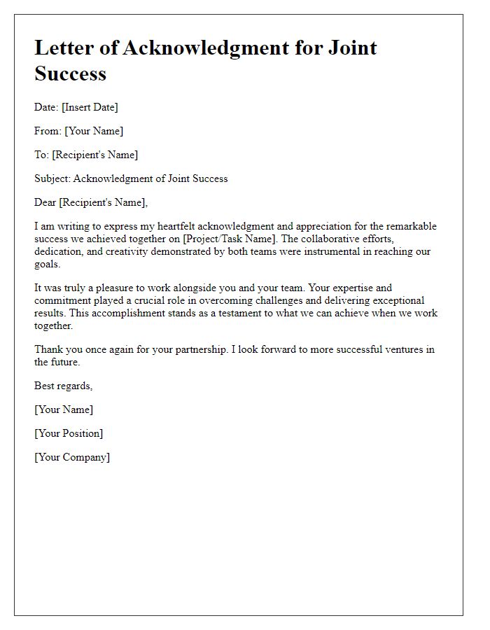 Letter template of acknowledgment for joint success