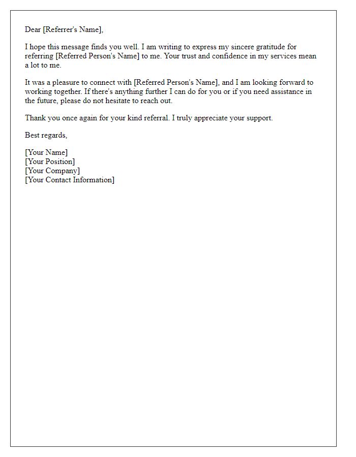 Letter template of acknowledgment for your kind referral