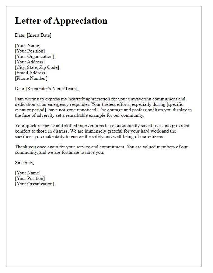 Letter template of appreciation for the commitment of emergency responders.