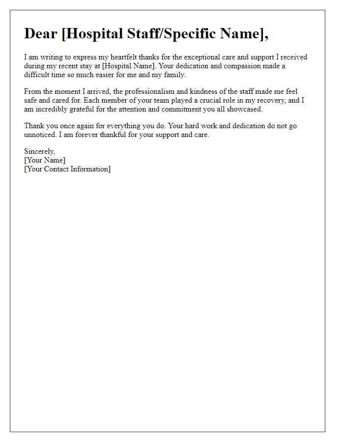 Letter template of heartfelt thanks to hospital staff for their support.