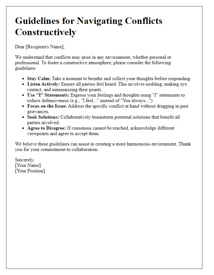 Letter template of guidelines for navigating conflicts constructively.