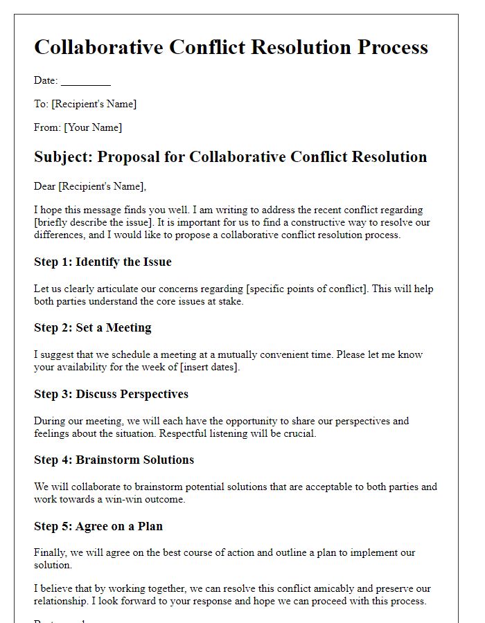 Letter template of a process for collaborative conflict resolution.