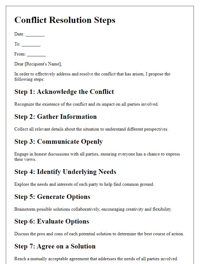 Letter template of steps for effective conflict resolution strategies.