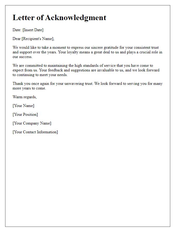 Letter template of acknowledgment for your consistent trust