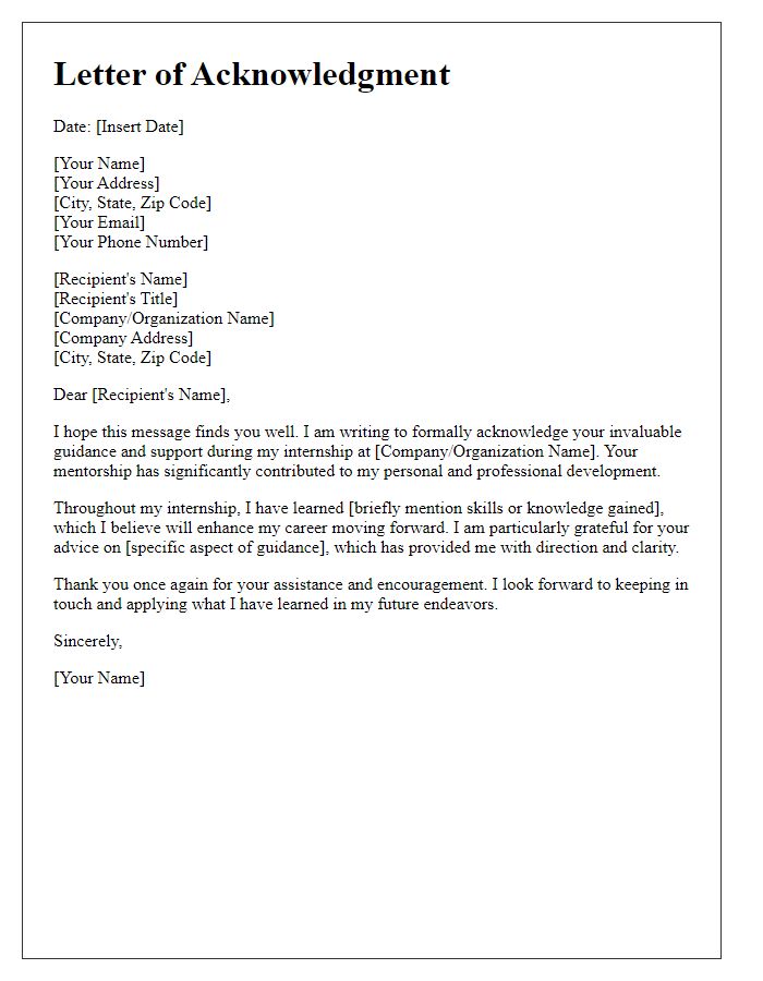 Letter template of acknowledgment for internship guidance