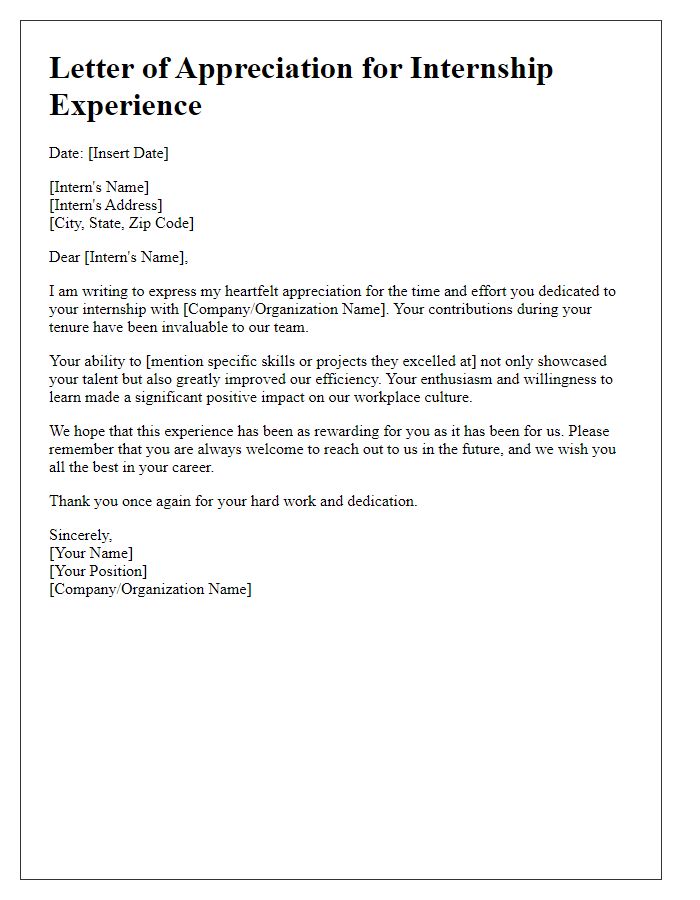 Letter template of appreciation for internship experience