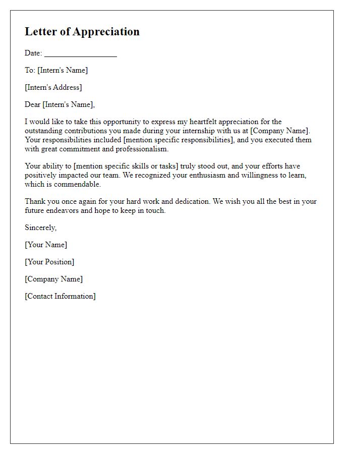 Letter template of appreciation for internship responsibilities